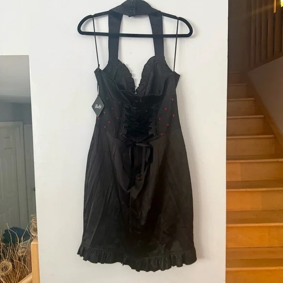 Vintage style Black Dress with corset andRed Polka Dots - Picture 3 of 6